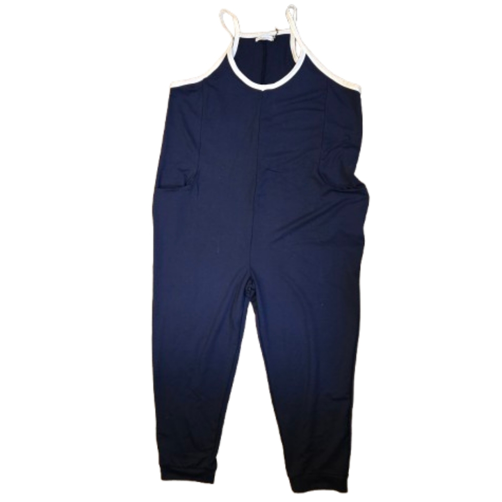 Sincerely Jules Navy Jumpsuit with Cream Trim